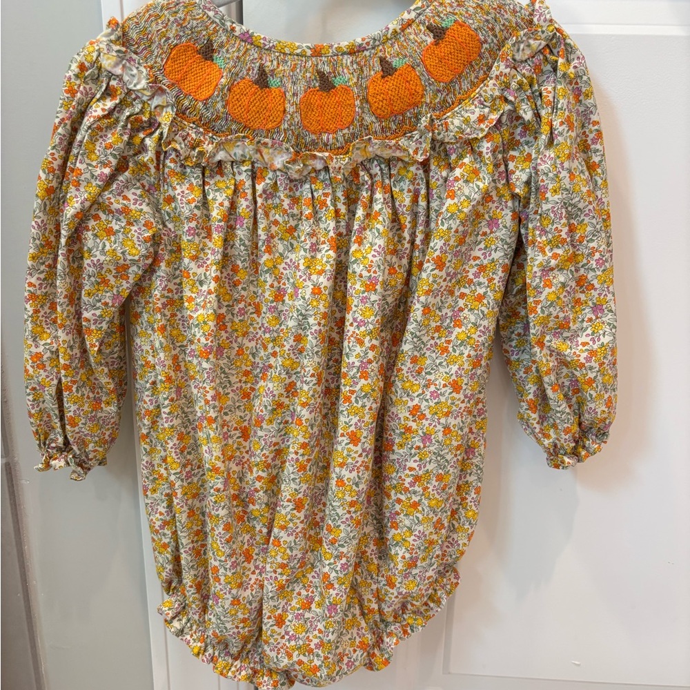 Floral Kids One Piece with Orange Accents